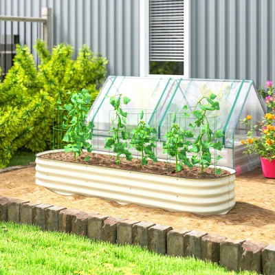 Outsunny 6.4' Galvanized Raised Garden Bed Kit, Cream Metal Planter