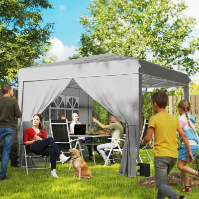 Outsunny 10' x 10' Pop-Up Canopy Tent with Sidewalls, Light Gray
