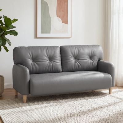 HOMCOM 58" 2 Seat Sofa, Modern Love Seats Furniture, Upholstered 2 Seater Couch, Solid Wood Frame, Grey