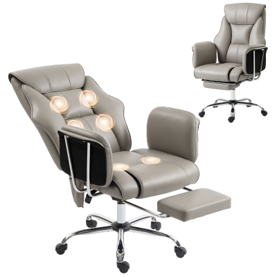 HOMCOM Massage Office Chair, 6-Point Vibration, High Back, PU Leather, Gray