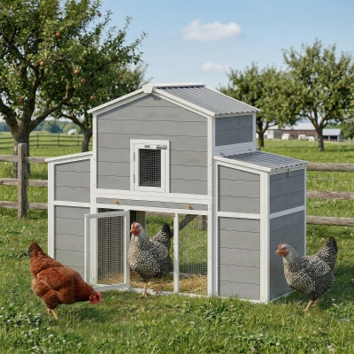PawHut 66.5" Large Chicken Coop, Wooden Chicken House with 2 Nesting Boxes, Sliding Tray & Ramp, for Outdoor Backyard Farm