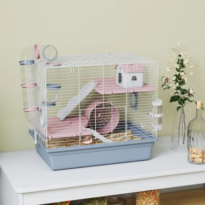 PawHut 3-Tier Hamster Cage with Wheel, Bowl, Bottle & Tunnels