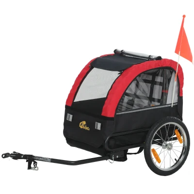 Qaba Bike Trailer for Kids, Baby Bicycle Trailer with 5-Point Harness, 16" Rubber Wheels, Storage Bag, for 18+ Months, Red