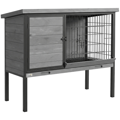 PawHut Elevated Wooden Rabbit Hutch with Pull-out Tray, Outdoor