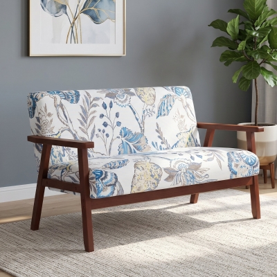 HOMCOM Compact Loveseat Sofa Couch Linen Fabric Double Seat Sofa with Rubber Wood Legs Multicolour