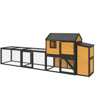 PawHut Large Chicken Coop, 134"L Wooden Chicken House with Run, Nesting Box, Slide-Out Tray, Waterproof Roof and Ramp