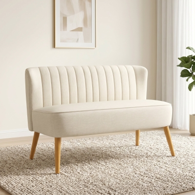 HOMCOM Modern 2 Seat Sofa for Bedroom, Upholstered Two Seater Couch with Rubber Wood Legs, Cream White