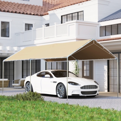 Outsunny 10' x 20' Carport Heavy Duty Galvanized Car Canopy with Included Anchor Kit, 3 Reinforced Steel Cables, Khaki