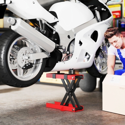 HOMCOM Motorcycle Scissor Lift Jack, 1100 lbs ATV Dirt Bike Stand, 3.7-15.7" Adjustable Height, Red