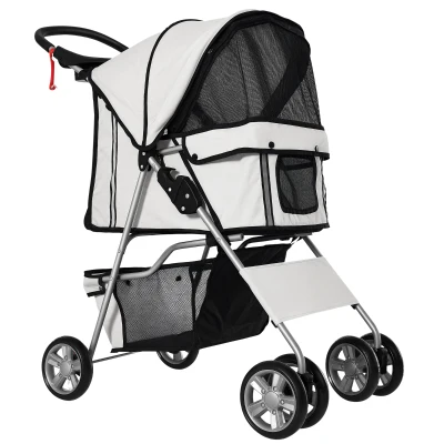 PawHut Pet Stroller with Reflective Strips, Foldable Cat Stroller with 360° Swivel Wheels, Brake, for Small Dogs and Cats