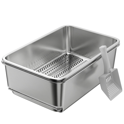 PawHut XL Stainless Steel Sifting Cat Litter Box, Easy Clean, Silver
