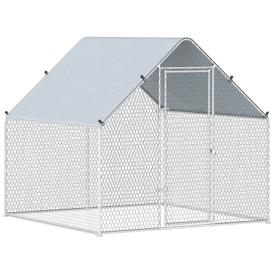 PawHut Metal Chicken Coop with Water- and UV-Protection Cover for Backyard Hen, Duck, Rabbit, 6.6' x 6.6' x 6.6'