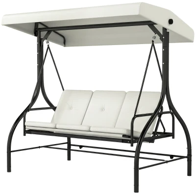 Outsunny Convertible Patio Swing Bed with Canopy and Cushions, 3 Seater Porch Swing for Outdoor, Backyard, Garden, Cream White