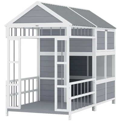 PawHut 79″ Wooden Outdoor Dog House with Porch & Storage Cabinet