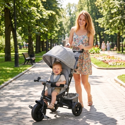 Qaba 6 in 1 Tricycle for Toddler 1-5 Years with Parent-Push Handle, Grey