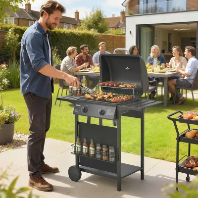 Outsunny 2 Burner Propane Gas Grill, 18000 BTU with Wheels, Black