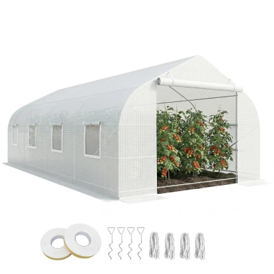 Outsunny 20x10x7ft Walk-in Steeple Greenhouse Outdoor Backyard Plant Seed Growth Tunnel Shed Warm House with 2 Anchor Way White
