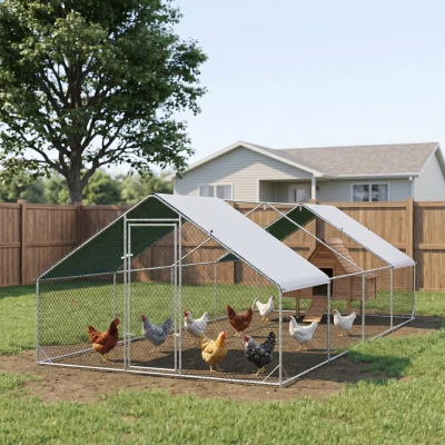 PawHut Large Metal Chicken Coop, Waterproof Cover, 9.8' x 26.2'