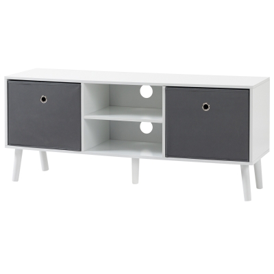 HOMCOM Modern TV Stand Cabinet with Foldable Drawers and Shelves for Living Room, Bedroom, White