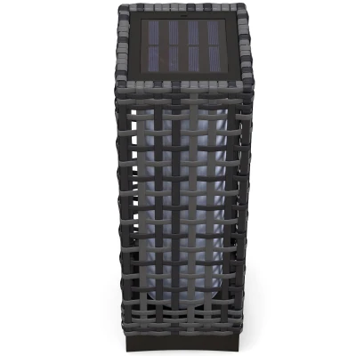 Outsunny Wicker Solar Outdoor Lamp, Decorative Floor Lamp with Auto On/Off LED Lights, IP44 for Patio, Porch, Pathway, Grey