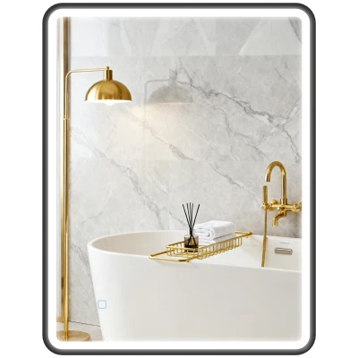 HOMCOM 36" x 28" Bath Mirror with LED Lights, Wall Mounted Restroom Mirror, 3 Colours, Dimmable, Horizontal/Vertical, Black