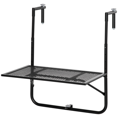Outsunny Balcony Hanging Table, Metal Wall Mount Desk, Adjustable Folding Balcony Deck Table for Patio and Garden, Black