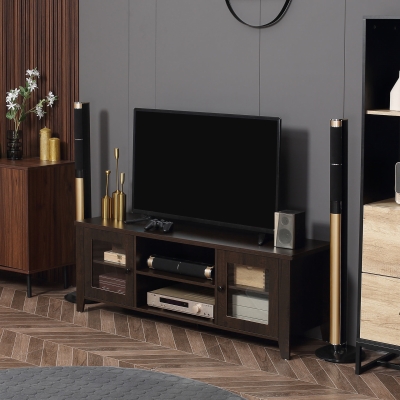 HOMCOM Fireplace TV Stand for TVs up to 60 inches, Wood TV Cabinet w/ Storage Doors or Living Room, Office, Coffee