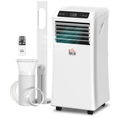 HOMCOM 10,000BTU Mobile Portable Air Conditioner with Cooling, Dehumidifier, 2 Speed Fans, 24-Hour Timer for Bedroom, White