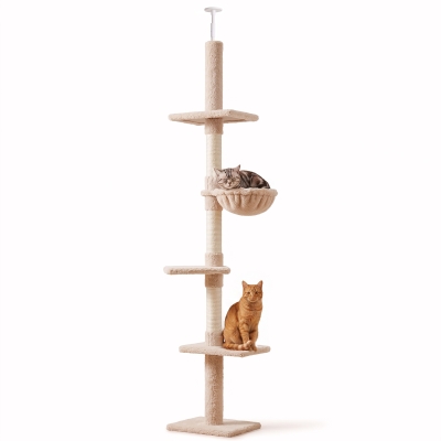 PawHut 8.5ft Cat Climbing Tree 5-Tier Kitty Activity Center with Scratching Post Beige