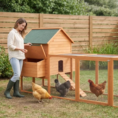 PawHut 137" Wooden Chicken Coop for 8-10 Chickens, Orange
