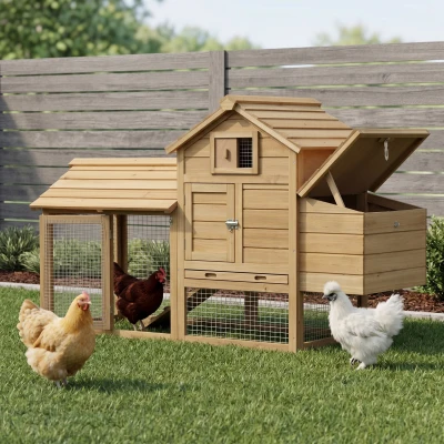PawHut 59" Wooden Chicken Coop, Outdoor Poultry Cage