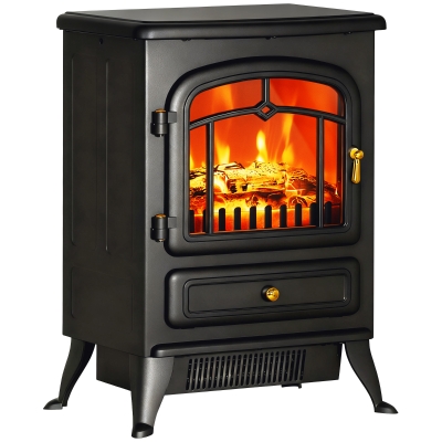 HOMCOM Electric Fireplace Stove Heater with LED Flames, 750W/1500W, Black