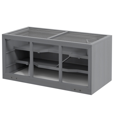 PawHut Extra Large Wooden Hamster Cage with Roof, Gray