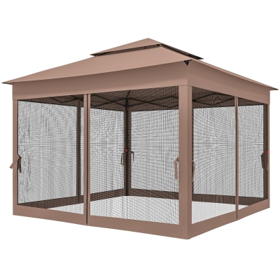 Outsunny 11' x 11' Patio Pop-Up Gazebo with Netting, Brown