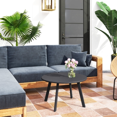 Outsunny Round Outdoor Side Table, Patio Coffee Table with Metal Frame and Non-Slip Foot Pads, Charcoal Grey
