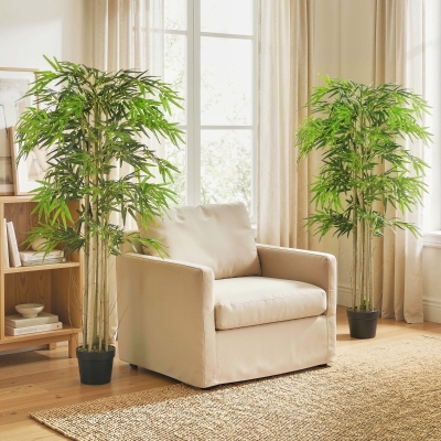 Outsunny 5FT Artificial Bamboo Tree Set of 2, Fake Plant with 1095 Leaves, Greenery Plant in Nursery Pot for Indoor, Green