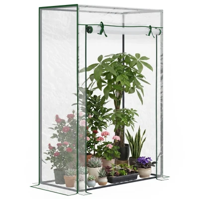 Outsunny 40"L x 20"W x 59"H Walk-in Garden Greenhouse with Steel Frame Outdoor Hot House Tomato Plant Warm House w/ Roll up Door, Plastic Cover, Clear