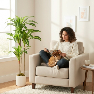 HOMCOM 4FT Dracaena Fake Plant, Artificial Plant with Bendable Trunks for Home Office Decor, Green