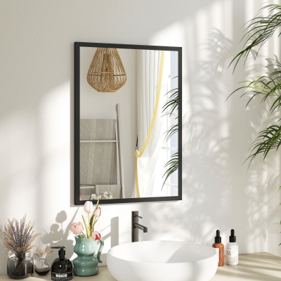 HOMCOM 20" x 28" Bathroom Mirror for Wall, Rectangular Mirror for Living Room, Bedroom, Entryway, Black