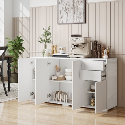 HOMCOM Kitchen Sideboard Storage Cabinet, Modern Coffee Bar Cabinet with Push-Open Design and 2 Drawers for Living Room, White