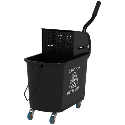 HOMCOM Compact Mop Bucket with Wringer, Mop Bucket on Wheels, 5 Gallon, Separate Dirty and Clean Water, Black