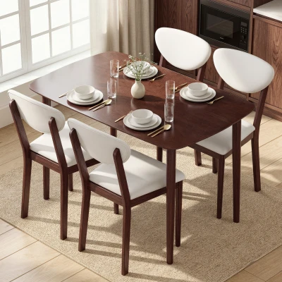 HOMCOM 5-Piece Dining Set, Modern Kitchen Table & Chairs, Cream White