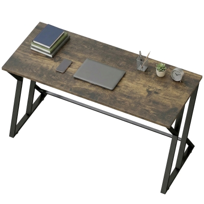 HOMCOM 55" Industrial Computer Desk, Z-Shaped Metal Legs, Rustic Brown
