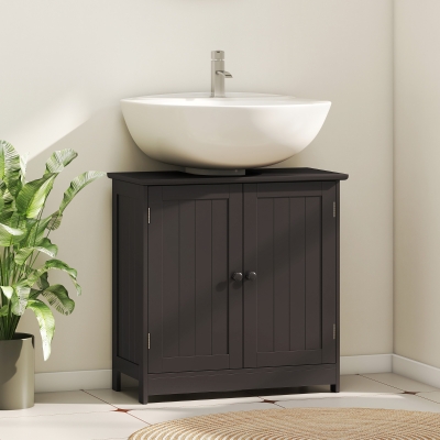 HOMCOM Bathroom Vanity, 24" Pedestal Sink Bathroom Vanity Furniture with 2 Doors and Shelf, Coffee