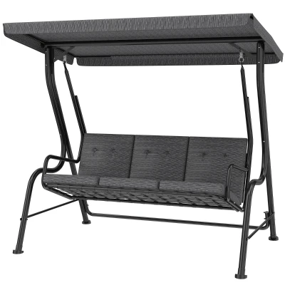 Outsunny 3-Person Porch Swing Chair, Patio Swing Bench with Adjustable Canopy, Removable Thicken Cushion, Black