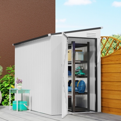 Outsunny 4' x 8' Outdoor Storage Shed Lean to Shed Outdoor Metal Tool Shed with Lockable Door and Air Vents, White
