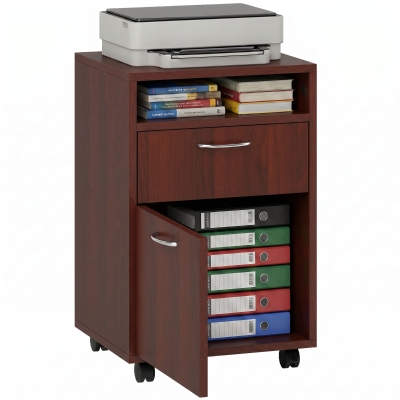 HOMCOM Mobile Storage Cabinet with Drawer, Printer Stand, Brown