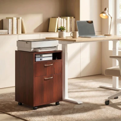 HOMCOM Mobile Storage Cabinet with Drawer, Printer Stand, Brown