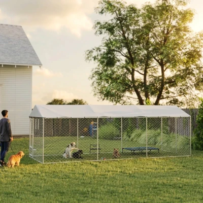 PawHut Outdoor Dog Kennel w/ UV-Resist Cover & Lockable Door, 20ft