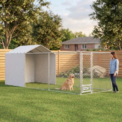 outdoor dog kennel 236.2" L x 90.6" W x 90.6" H Silver
